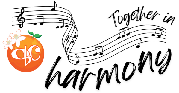 Music staff with the words "Together in Harmony" next to the OBC logo